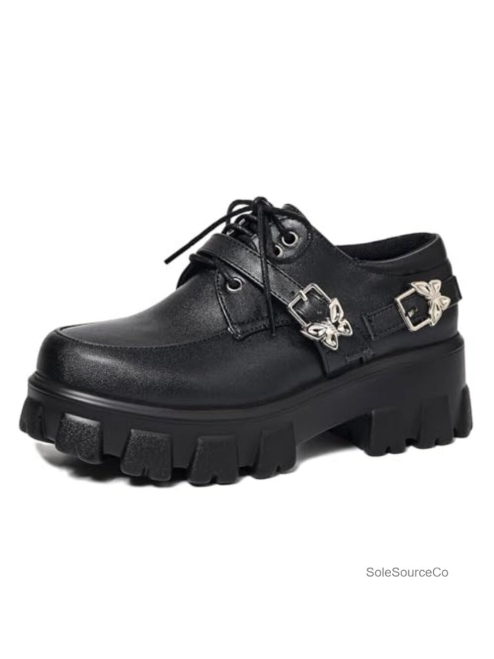 KOKOMOMO Womens Platform Oxford Shoes Chunky Loafers Goth Buckle Faux Leather